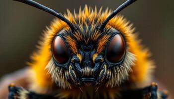 Close-Up of a Fuzzy Bee with Red Eyes and Dark Antennae photo