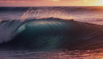 Powerful Turquoise Wave At Sunset photo