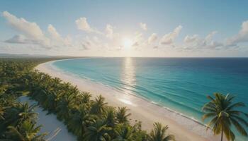Aerial View of Tropical Beach at Sunset with Turquoise Water photo