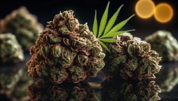Close-up of Cannabis Buds on Reflective Surface with Dark Background photo
