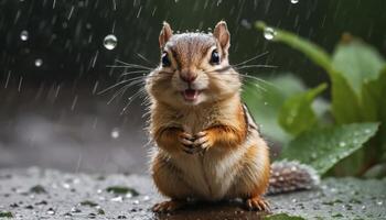 Playful Chipmunk In Rain photo
