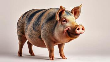 Portrait of a Happy Pig with Black Spots on Light Background photo