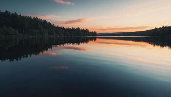 Tranquil Lake Sunset Reflection photo