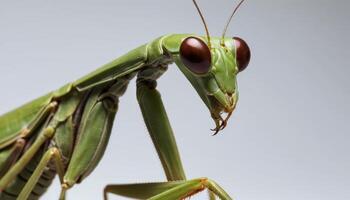 Green Praying Mantis Close Up Studio Shot photo