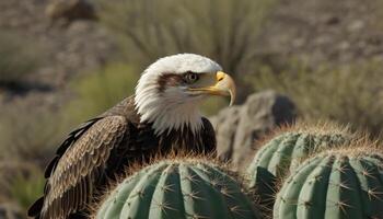 Majestic Bald Eagle Amidst Desert Cacti photo