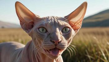 Hairless Cat Portrait in a Grassy Field photo