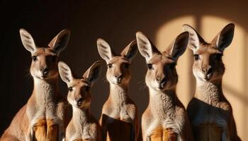 Five Kangaroos in Warm Sunlight Portrait photo