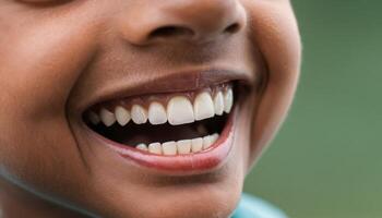 Closeup Of Child Smiling With White Teeth photo