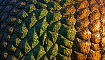 Close-Up of Textured Scales in Shades of Green and Brown with Intricate Patterns Under Natural Light photo