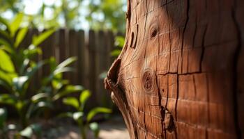 Close Up Of Weathered Wooden Tree Trunk With Blurred Background photo