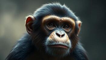 Close-Up Portrait of a Chimpanzee with Dark Fur and Expressive Eyes photo