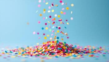 Colorful confetti falling from the top of a pile photo