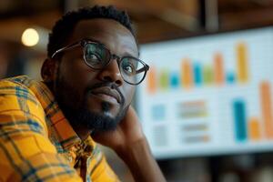 Focused professional analyzing data in an office setting during the day photo