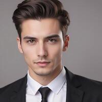 A man in a suit and tie looking at the camera photo