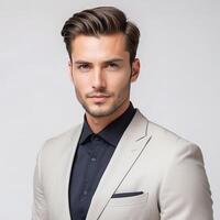A man in a suit posing for the camera photo