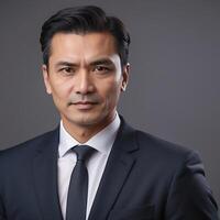 Asian man in suit and tie looking at camera photo