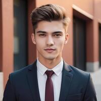 A young man in a suit and tie photo