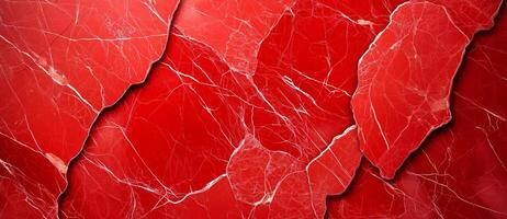 Red stone texture with cracks, creating striking marble background. vibrant red color and intricate patterns evoke sense of elegance and depth photo