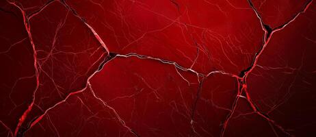 Red cracked marble texture background with dark veins creates dramatic and striking visual. intricate patterns and deep colors evoke sense of intensity and elegance photo