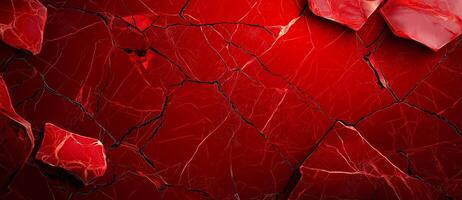 Red stone texture with cracks, featuring vibrant marble background. image showcases striking red surface with intricate patterns and broken pieces, evoking sense of boldness and elegance photo