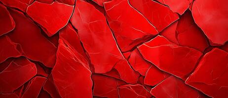 Red stone texture with cracks, creating vibrant marble background. This striking surface showcases rich, deep red color with intricate details, perfect for various design applications photo