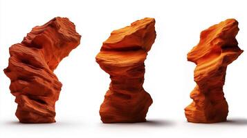 Surreal rock formations with unique textures and shapes, showcasing vibrant orange hues against white background. These natural sculptures evoke sense of wonder and creativity photo