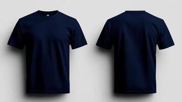 Navy blue t shirt mockup showcasing front and back views, perfect for apparel design. Ideal for branding and promotional purposes, this template highlights simplicity and versatility photo