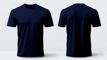 Navy blue T shirt template showcasing front and back views, ideal for design mockups and apparel presentations. Perfect for casual wear or promotional events photo