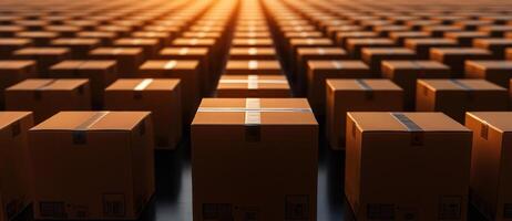 vast array of cardboard boxes arranged in grid, illuminated by warm sunlight, creating sense of depth and order photo