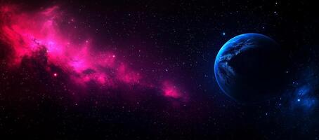 stunning abstract background featuring vibrant nebula and blue planet amidst starry sky, evoking sense of wonder and exploration photo