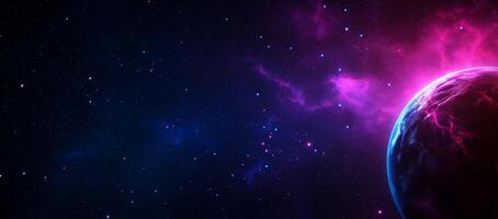 stunning abstract background featuring planet, nebula, and stars, creating cosmic atmosphere filled with vibrant colors and deep space elements photo