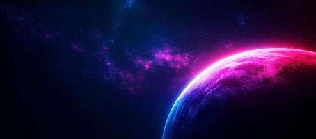 vibrant abstract background featuring planet, nebula, and stars, creating cosmic atmosphere. colors blend beautifully, evoking sense of wonder and exploration photo