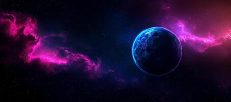 vibrant abstract background featuring glowing planet surrounded by nebula and stars, evoking sense of wonder and cosmic beauty photo