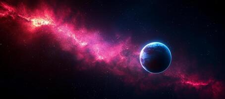 stunning cosmic scene featuring vibrant galaxy with glowing planet amidst swirling stars and colorful nebulae, evoking sense of wonder and exploration photo