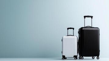 Sleek black and white luggage set with multiple sizes, perfect for travel. stylish design and durable material make it ideal choice for any journey photo