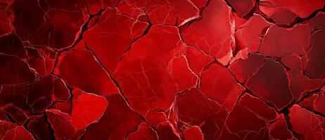 Red stone texture with cracks, resembling red marble background, creates striking visual. intricate patterns and deep hues evoke sense of boldness and intensity photo