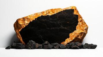 large rock with striking orange and black surface, surrounded by smaller stones, showcasing natural beauty and texture photo