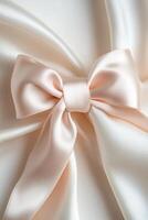 Silk ribbon is artfully tied in a refined bow, featuring soft fabric folds that catch warm light, creating a feeling of elegance. The isolated display enhances its luxurious appearance photo