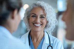 In a warm and softly lit medical office, a female gynecologist shows an ultrasound scan to a smiling pregnant patient, fostering a positive and joyful experience during prenatal care photo