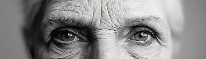 A highly detailed charcoal sketch focuses on an elderly woman's face, her wrinkles and eyes telling a story of resilience and wisdom. Soft focus enhances the deep emotional realism photo