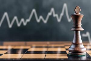 Planning with development strategic forecasting concept. A chess king piece on a board with a rising graph background, symbolizing strategy and success. photo