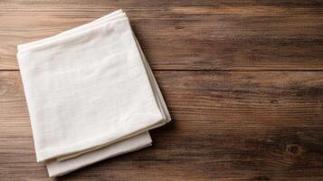 Zero waste lifestyle with DIY concept. Folded kitchen towel on a rustic wooden surface. photo