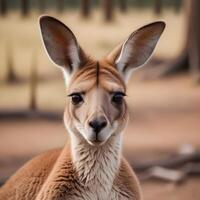 Close up of a female kangaroo with perked ears and alert expression photo