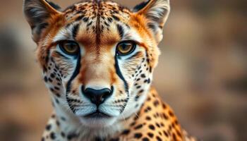 Cheetah with vibrant fur and focused gaze captured in a serene savannah setting photo
