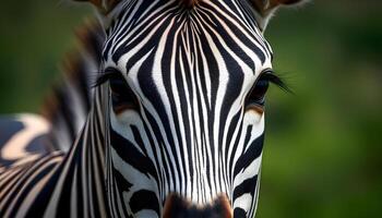 A close up of a zebra's face photo