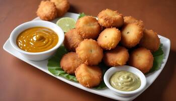 Crispy vada with a side of creamy coconut chutney photo