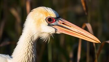 A close up of a white bird with a long beak photo