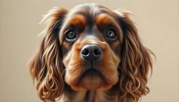 Close up of Cocker Spaniel with relaxed posture and warm golden fur in soft sunlight photo