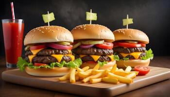 Classic double cheeseburger with fresh toppings and a side of fries photo
