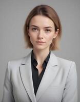 Young British professional in a business suit, radiating confidence and approachability photo